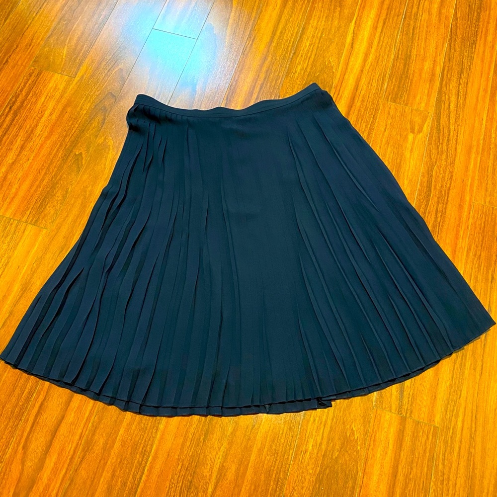 JCrew silky navy pleated skirt